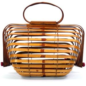 Vintage 1940s bamboo wood basket bag